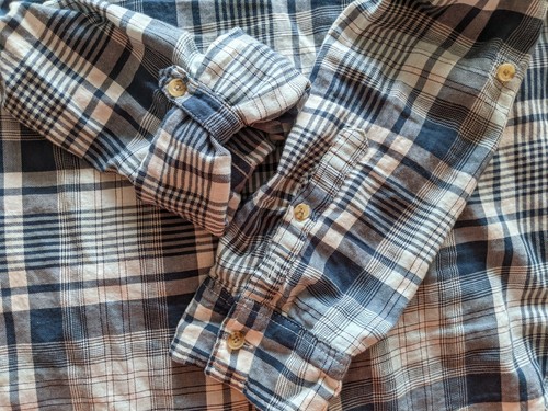 Abercrombie & Fitch women's L blue white plaid button roll cuff New York A&F - Picture 7 of 7