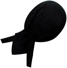 Danbanna Solid Black Terry Cloth Sweatband Double Layer Ties and Tail 26586
