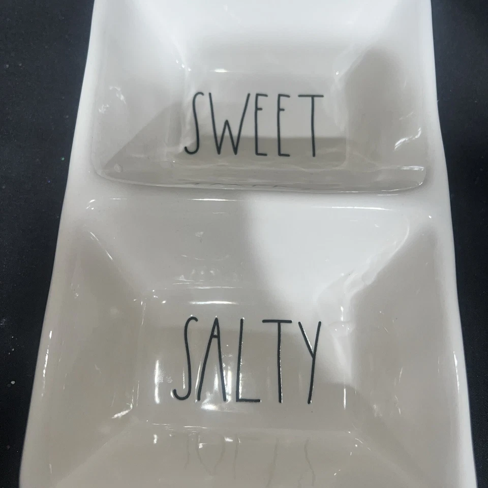 Rae Dunn DULCE SALADO Doble Plato Pieza para Servir Plato de Cerámica RARO Foto 2 de 3