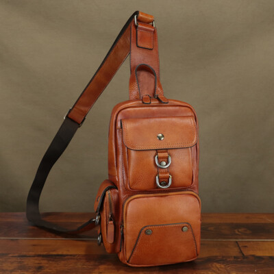 Genuine Leather Sling Bag for Men Women Retro Sling Backpack  display picture 2