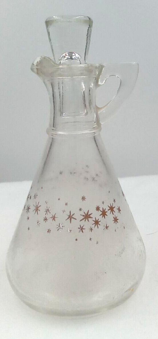 Hazel Atlas Vintage Glass Cruet with Frosted Gold Stars 6