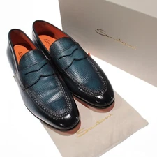 Santoni NWB Door Loafers Size 11 US 12 in Blue Leather Made in Italy