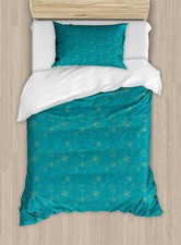 Image of Floral Duvet Cover Set Outline Lotus Flowers Damask