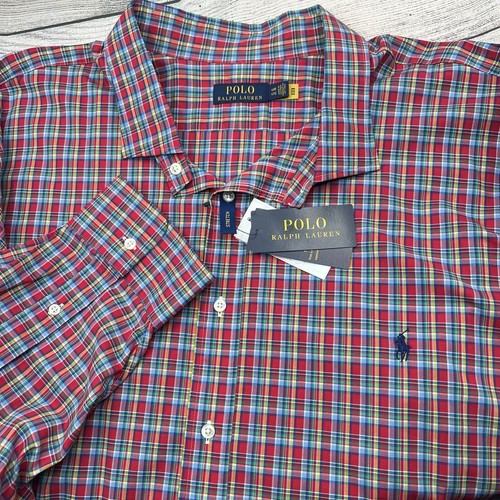 NEW Polo Ralph Lauren Red Mulitcolor Soft Cotton Poplin Shirt 4XB Pony Stretch