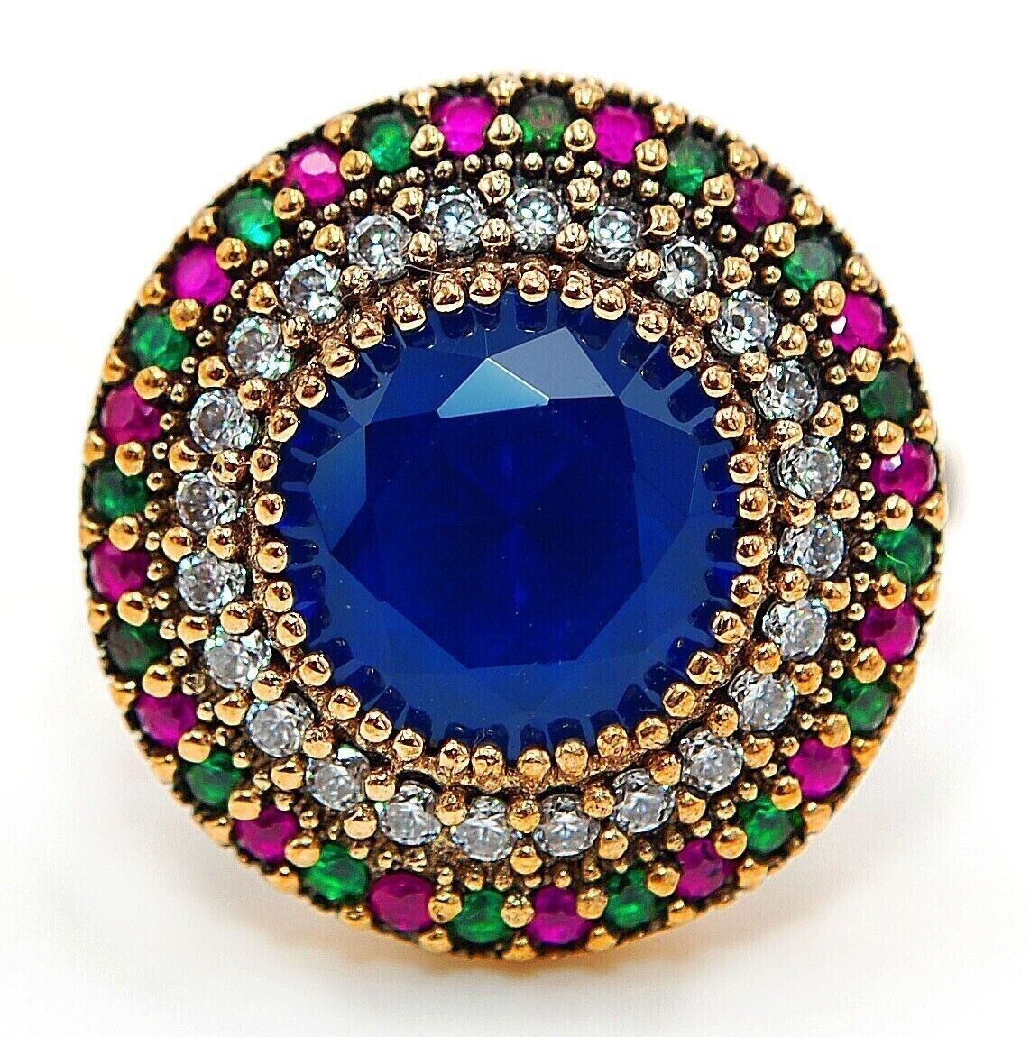 Ottoman Empire Inspired 5CT Treated Sapphire Sterling Silver Ring Size 8