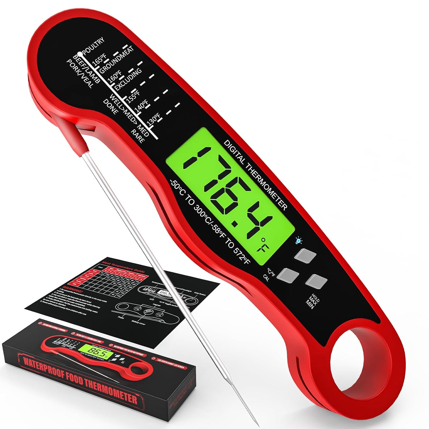 Meat Thermometer Digital - Waterproof Kitchen Thermometer with Backlight and Hol-image