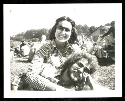 Vintage Polaroid Photo 1970's HAPPY HIPPIE COUPLE CAREFREE AT OUTDOOR  FESTIVAL