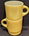 Vintage Anchor Hocking Fire King Ware Yellow Stacking Coffee Cups Mugs