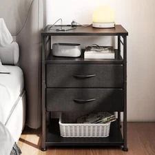 AODK Night Stand with Charging Station, End Table for Bedroom Tall Black 