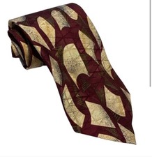 XMI Nordstrom Tie Maroon & Cream Silk USA Made Geometric 54” X 4” Formal Wedding