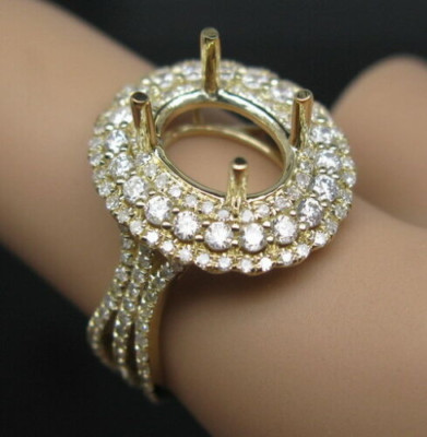 6x8mm Oval Cut 18K Yellow Gold Natural Diamond Semi Mount Ring Prongs Setting