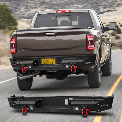 Offroad Steel Rear Bumper w/ Lights & D-Ring  For 2019- 2024 Dodge RAM 1500
