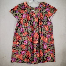 Vtg Kalama Green Floral V Neck Pleated Flowy MuuMuu Swing Womens Dress Size OS