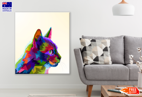 Cat Portrait Abstract Pop Art Wall Canvas Home Decor Australian Made Quality - Picture 1 of 2