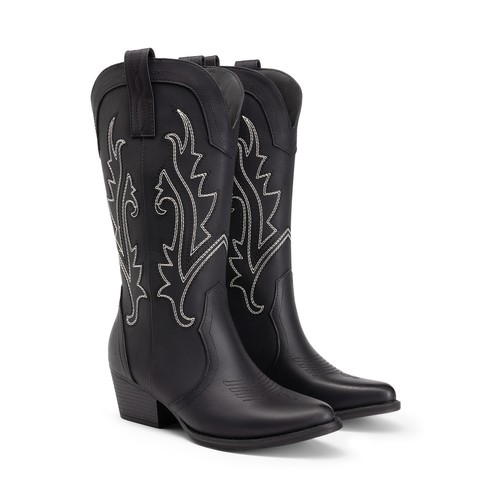 Women Western Mid Calf Boots Pointed Toe Low Heel Cowboy Cowgirls Boots - Picture 12 of 58