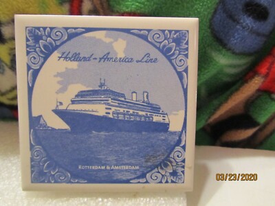 Holland-America Line Rotterdam & Amsterdam Blue Delft Ceramic Tile/Coaster