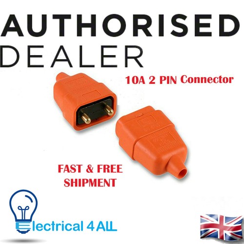 2 PIN ORANGE LAWNMOWER STRIMMER GARDEN PLUG SOCKET CONNECTOR 10A AMP