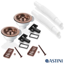 2x 90mm Antique Copper Waste 2x Overflow For Astini RAK Rangemaster Ceramic Sink