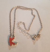 Disney Mickey Mouse Pink Letter K Pendant On 18" Silver Toned Necklace Chain