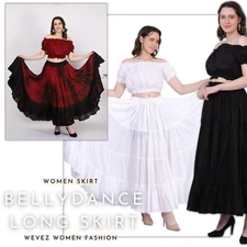 Women's 25 yard Cotton Solid Long Maxi Skirts 4 tear Elastic Waist Dance skirt