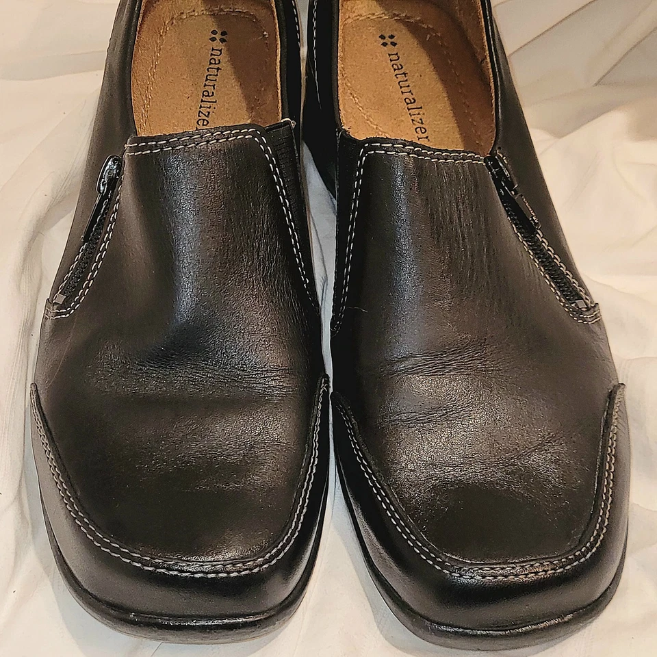 Naturalizer Slip On Loafer Shoes Women's 8.5M Aggie Black Leather Comfort Wedge - Image 3 of 4