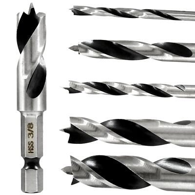 6PCS Brad Point Drill Bits for Woodworking HSS 4241 Steel 1/4-Inch Hex Shank ...