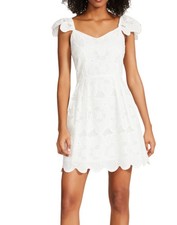 Steve Madden Sierra Eyelet Scalloped Dress S 4 White Floral Flutter Sleeve NWT