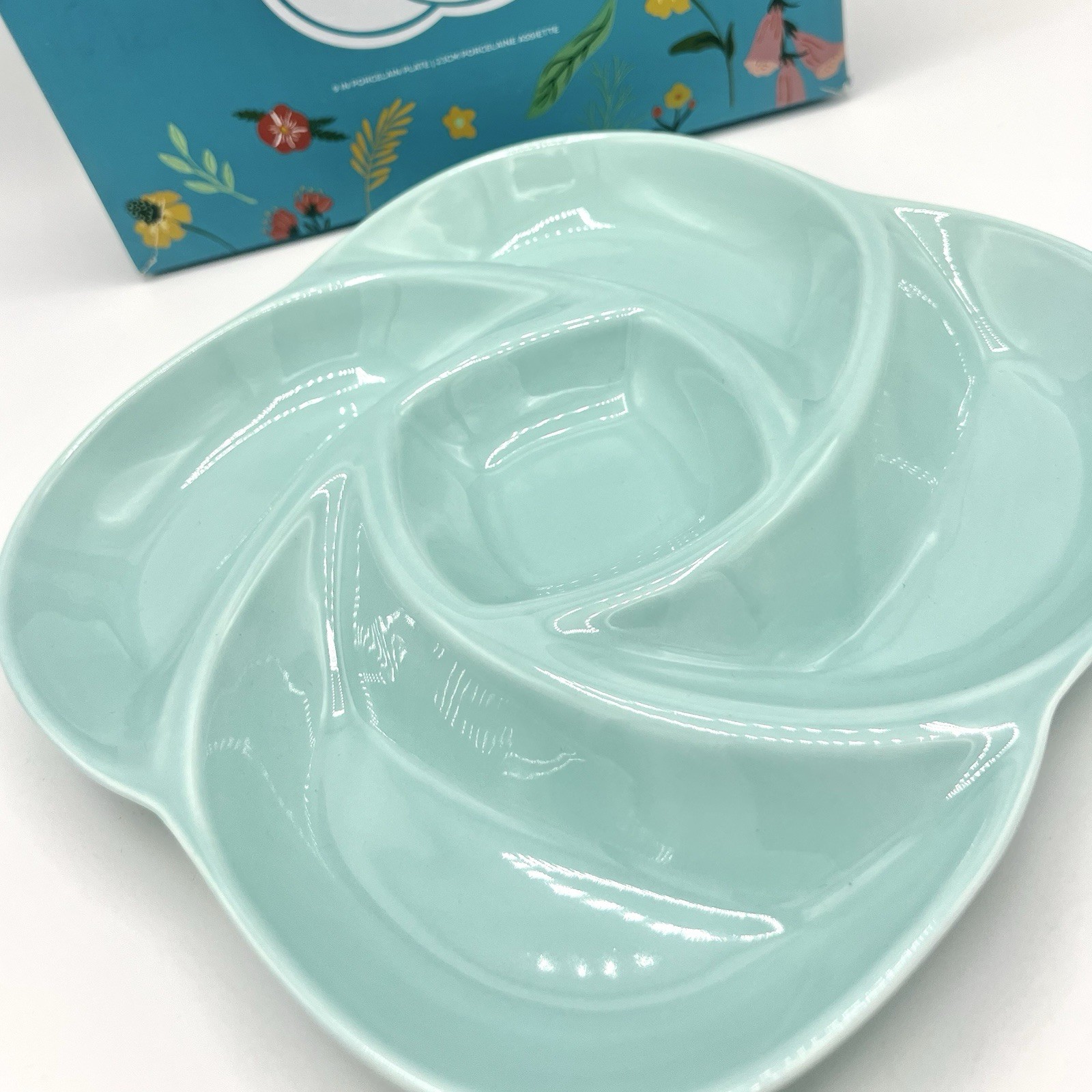 Chic & Tonic Ceramic Snack Platter Full Bloom Collection Divided Serving Dish 9”