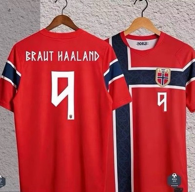 Norway National Team Soccer Jersey Size L - Erling Haaland #9 Red Blue White