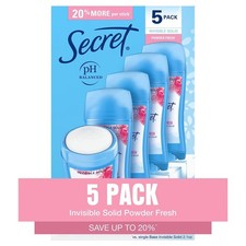 5 PACK - Secret Invisible Solid Antiperspirant and Deodorant,Powder Fresh,2.6 oz