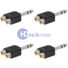 4x 1/4" 6.35mm Stereo Male Plug Adapter to 2-way RCA Jack Headphone Y Splitter