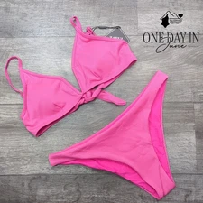 Zaful V Wire Textured Tie Back Bikini Swimsuit Size L