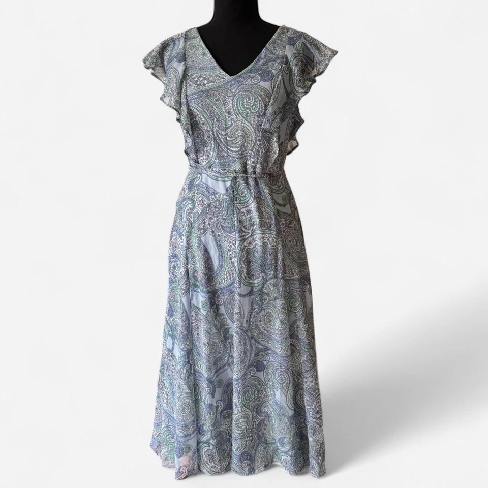 tommy Hilfiger sz 4 y2k Baby blue chiffon floral paisley midi dress cottagecore - Image 4 of 4
