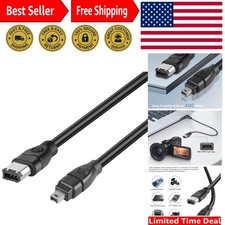 6ft Plug and Play Firewire 4 Pin to 6 Pin Cable for Fast Data Transfer
