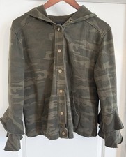 Green Camo Hooded Utility Jacket Sanctuary Womens Size Small Cotton Ruffle S