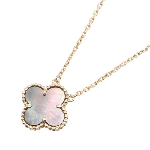 Van Cleef & Arpels Vintage Alhambra Grey Mother of Pearl Necklace 18KRG Women