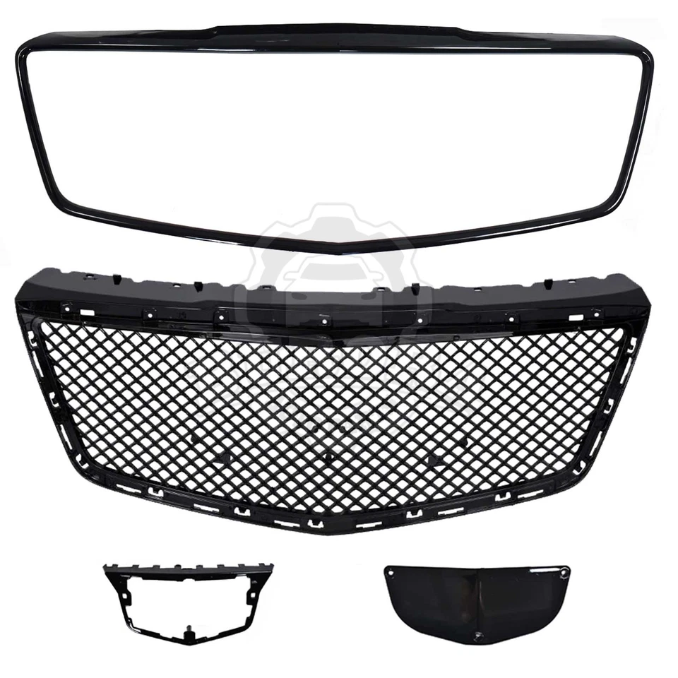 For 2014-2019 Cadillac CTS Sedan Front Bumper Upper Grille W/ Trim Glossy Black - Image 4 of 4