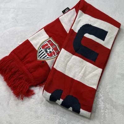 USA Soccer Knit Scarf US National Team Red White Blue Fringe Acrylic