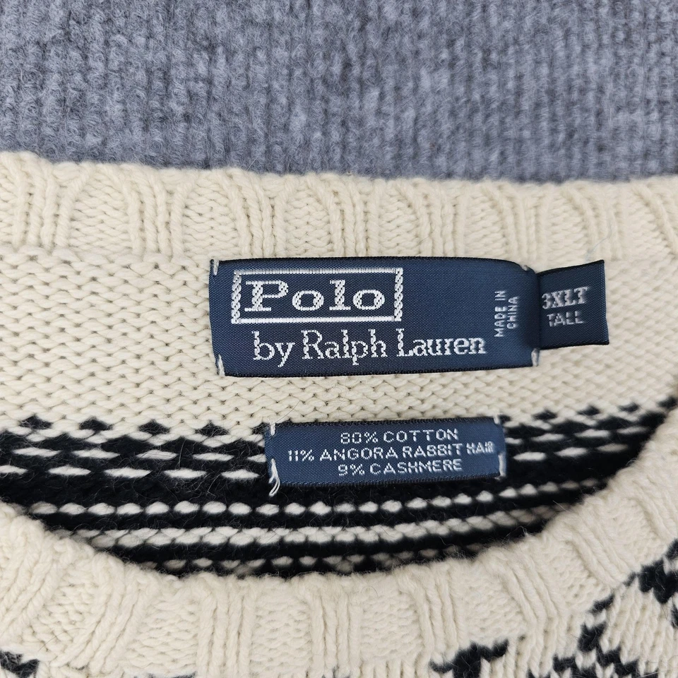Suéter Polo Ralph Lauren De Colección Para Hombres 3XLT Marfil Isla Justa Cachemira Angora Acogedor Foto 2 de 4