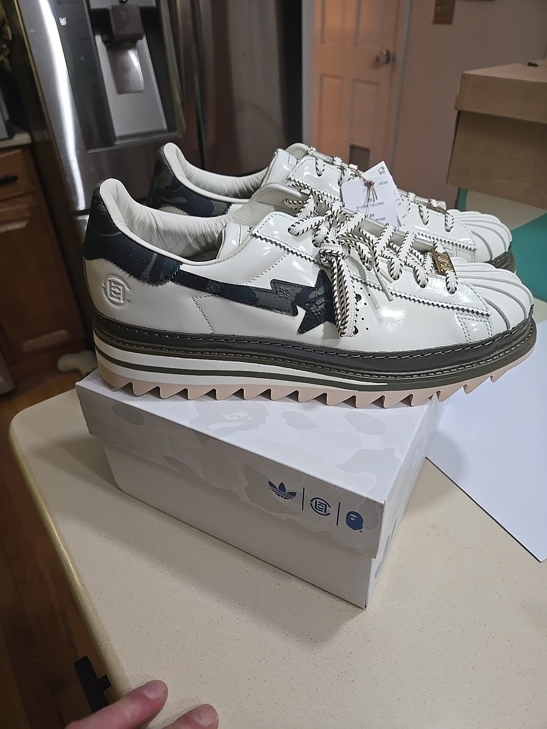 Size 12 - CLOT x BAPE x adidas Superstar Off White Olive Cargo "SOLD OUT" 2026 image 6