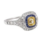 18k  Yellow Diamond Ring Solid Gold Cocktail Blue Sapphire Art Deco (#25)0.49ct — photo 2