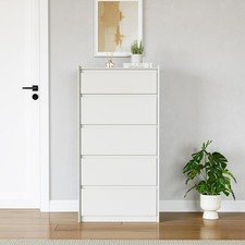 5-Drawer Dresser 46" Tall White   Chest of Drawers Storage Organizer for Bedroom