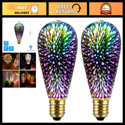 2 Pack 3D Fireworks LED Light Bulb - 3W Multicolor Fairy Disco Party Lights