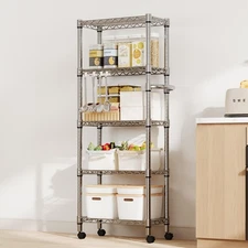 5-Tier Storage Shelves 1100 LBS Steel Metal Frame Wire Rack Shelvingwith Wheels