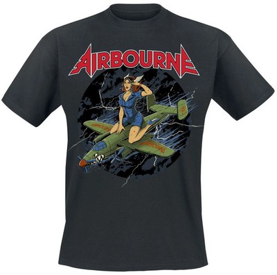 Airbourne T-Shirt Herren Straddled Pin-Up schwarz Band-Merch, Bands