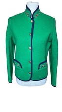 Vtg 100 Wool Green Red Floral Embroidered Silver Button Up Blazer Jacket Womens
