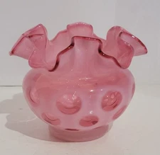 Vintage Fenton Cranberry Opalescent Coin Dot Rose Bowl