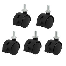 5pcs M6 Thread 1.2-inch Diameter Nylon Wheel Rotary Brake Caster Roller