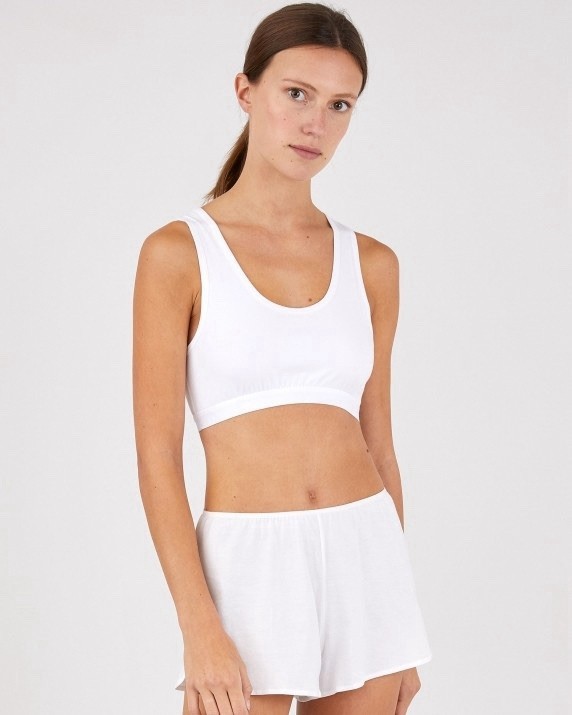 SUNSPEL Crop Top Pull On Bra Wire Free Cotton Jersey Racer Back, White, Size M
