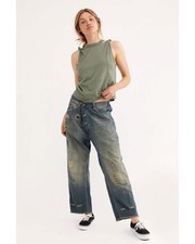 NEW Magnolia Pearl Distressed Button Front Buckle Back Miner Jeans in Indigo